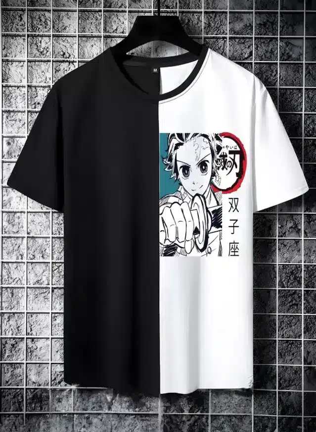 Half Sleeves T-Shirt for Men (Black & White, XL)