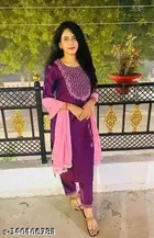 Taffeta Silk Embroidered Kurta with Pant & Dupatta for Women 