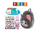 Combo of Fabric School Bag, Water Bottle, Lunch Box with All in One Book for Kids 