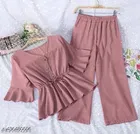 Polyester Solid Clothing Set for Girls, Peach 