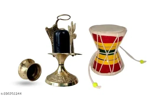 Shiv Lingam Shivling Statue with Damru, Pack of 2 (Multicolor, 2)