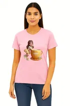 Cotton Blend Printed T-shirt for Women, Pink 