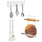 Oc9 स्टेनलेस स्टील चकला बेलन स्टैंड & कप स्टैंड & वॉल माउंटेड लैडल हुक रेल फॉर किचन