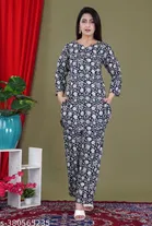 Rayon Top & Bottom Set for Women (Black, S)