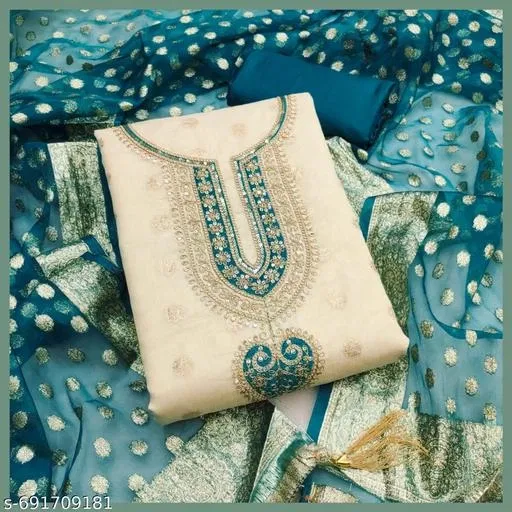Silk Blend Embroidered Punjabi/All Over Suits for Women (Multicolor, 6.25 meter (L)