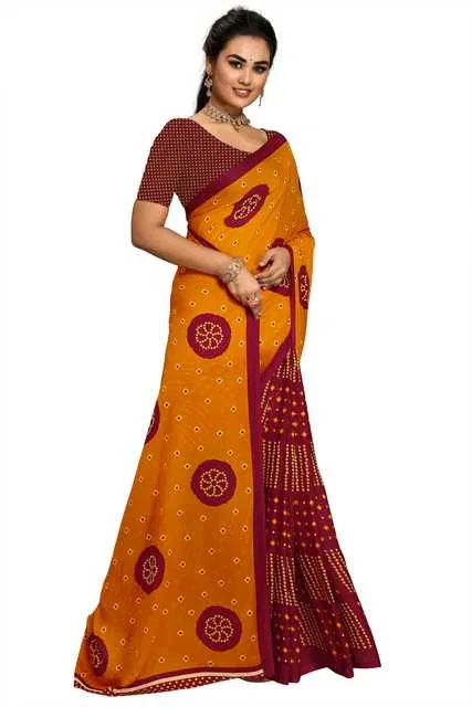 Kanooda Prints Georgette Women Saree With Un-stitched Blouse (Yellow) (KP-81)