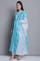 Cotton Blend Floral Kurti with Pant & Dupatta for Women 