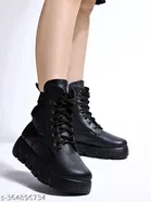 Shoetopia Solid Synthetic Heeled Boots Black 