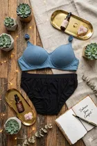 Full Coverage Wireless Padded Bra and Hot Panty Set for Women, Pack of 2 