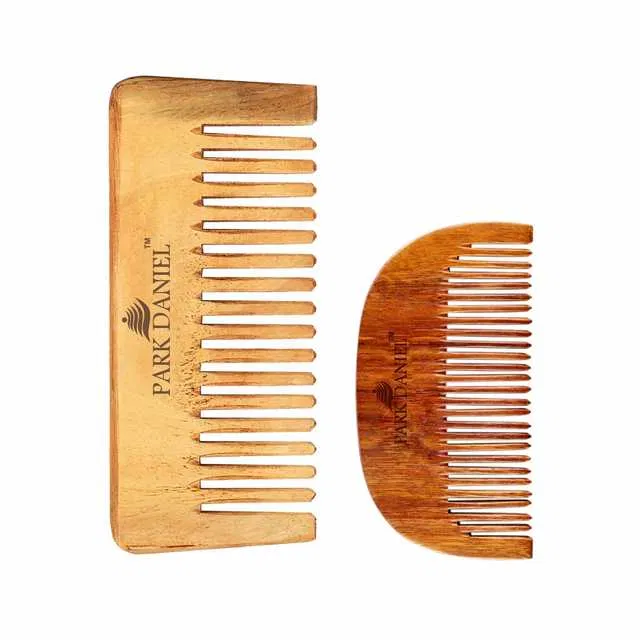 Park Daniel Natural & Ecofriendly Handmade Medium Detangler Neem Wooden Comb (Pack Of 2) (5.5 inches, 4 inches) (SE-1546)