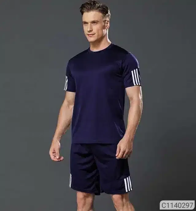Polyester Tracksuit for Men (Navy Blue & Black, S)