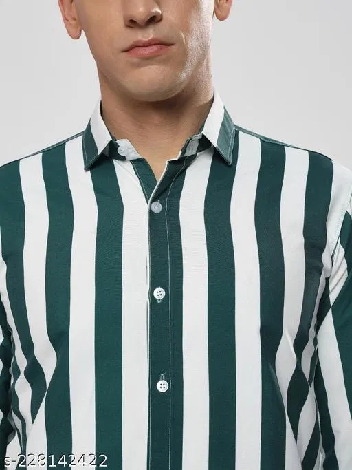 Cotton Striped Shirts for Men, Green (L)