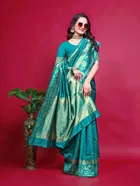 Silk Woven Design Saree for Women, Teal 