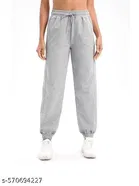 Cotton Blend Solid Trousers for Men, Grey 
