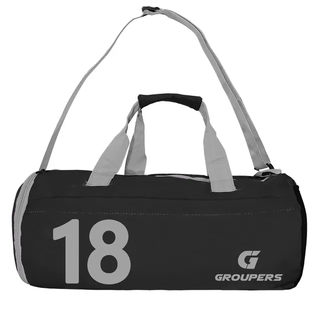 Polyester Printed Gym Bag for Men & Women (Black & Grey)