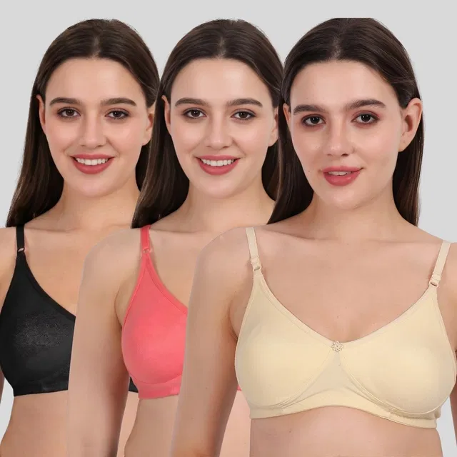 Cotton Bra for Women, Multicolour, Pack of 3 (30B)