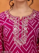 Bandhani Printed Rayon Kurta Set with Zari Embroidery & Nazmin Dupatta for Women 