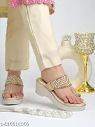 Shoetopia Golden Embellished Wedge Sandals 
