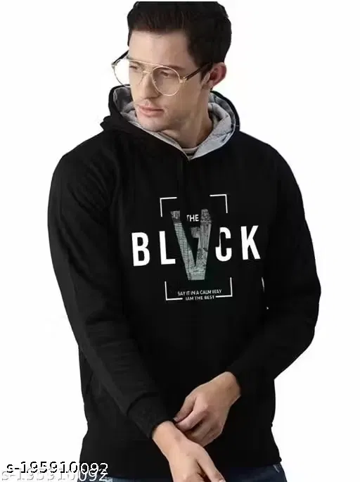 Inverted A Printed Fleece Hoodie for Men (Black, XL)