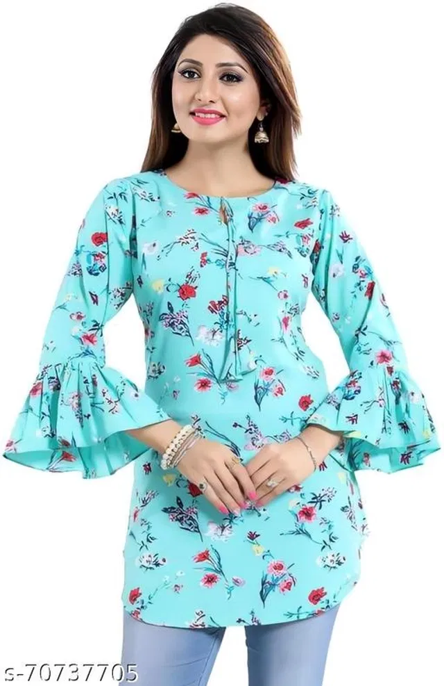 Three-Quarter Sleeves Top for Women (Sky Blue, XXL)