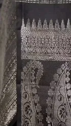 Litchi Silk Geometric Saree for Women, Black 