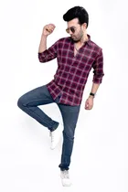 Cotton Blend Checked Shirt for Men, Maroon 