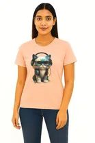 Cotton Blend Printed T-shirt for Women, Peach 