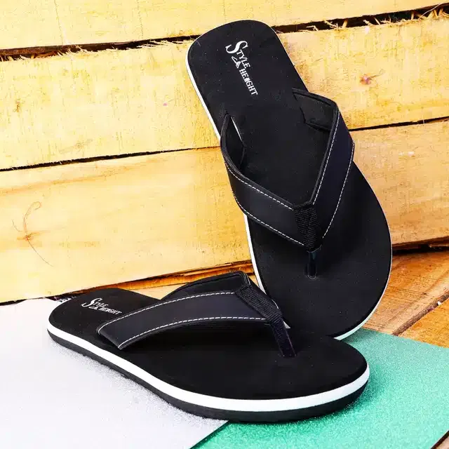 Flip Flops for Men (Black, 8)