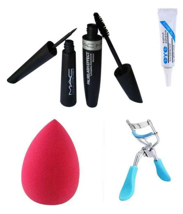 Lenon Mascara Eyeliner Beauty Blender Eyelash Glue Eyelash Curler (Pack of 5) (S-79)