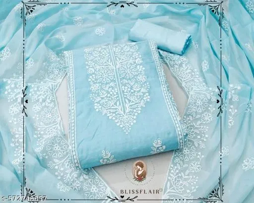 Cotton Punjabi/All Over Suits Semi-Stitched Suits for Women (Aqua Blue, Un Stitched)