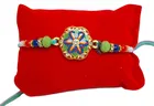 Metal Rakhi with Greeting Card & Roli Chawal 