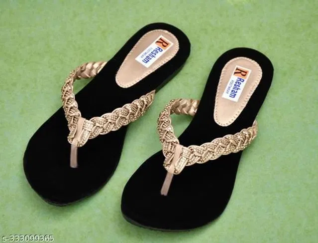 Flats for Women (Black & Golden, 4)