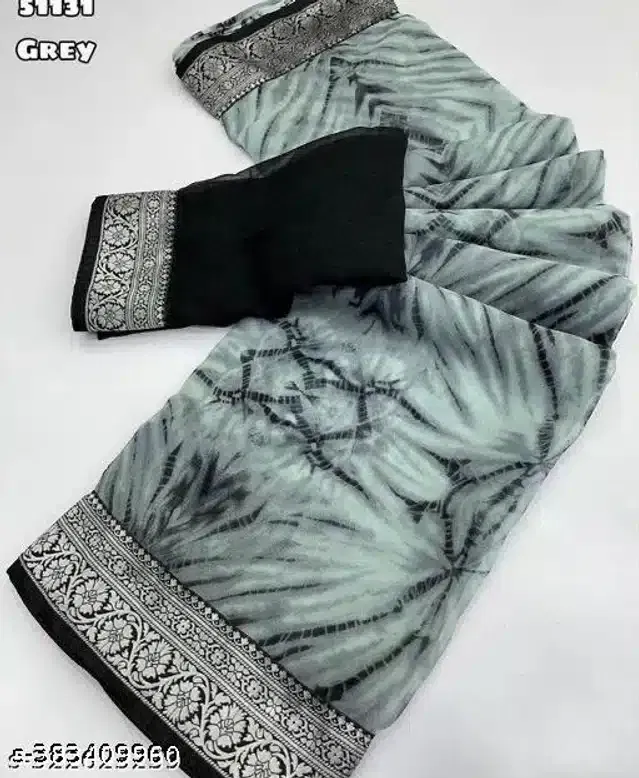 Georgette Saree for Women (Grey, 6.3 m)