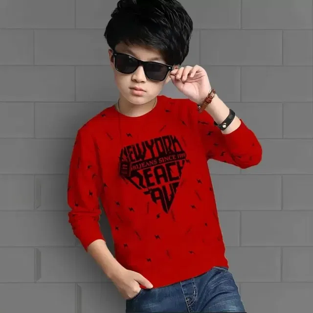 Cotton Blend Round Neck T-Shirts for Boys (Red, 4-5 Years)