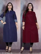 Solid Cotton Blend Kurti for Women, Pack of 2 