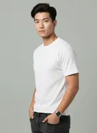Polyester Round Neck T-shirt for Men, White 