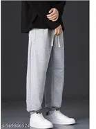 Cotton Blend Solid Trackpant for Men, Grey 