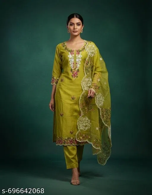 Jaipuri Style Kurti for Women (Green, Un Stitched)
