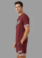 Polyester Chicago Printed T-shirt With Matching Shorts, Wine 