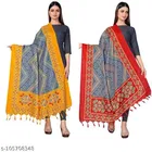 Printed Khadi Cotton Dupatta with Tassels for Women, Pack of 2 