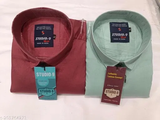Cotton Blend Solid Shirt for Men, Multicolor, Pack of 2 (L)