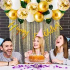 Happy Birthday Decoration Kit With Golden Balloons & Artificial Leaves 
