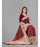 Litchi Silk Woven Design Saree for Women, Maroon 
