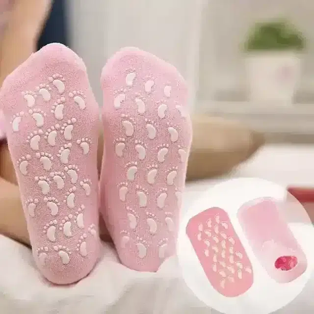 Pallavi Trading Silicone Gel Moisturizing Ultra-Soft Spa Socks, Pink For Repair Dry Cracked Feet And Ankles Skincare