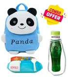 Combo of Fabric School Bag, Water Bottle with Lunch Box for Kids 