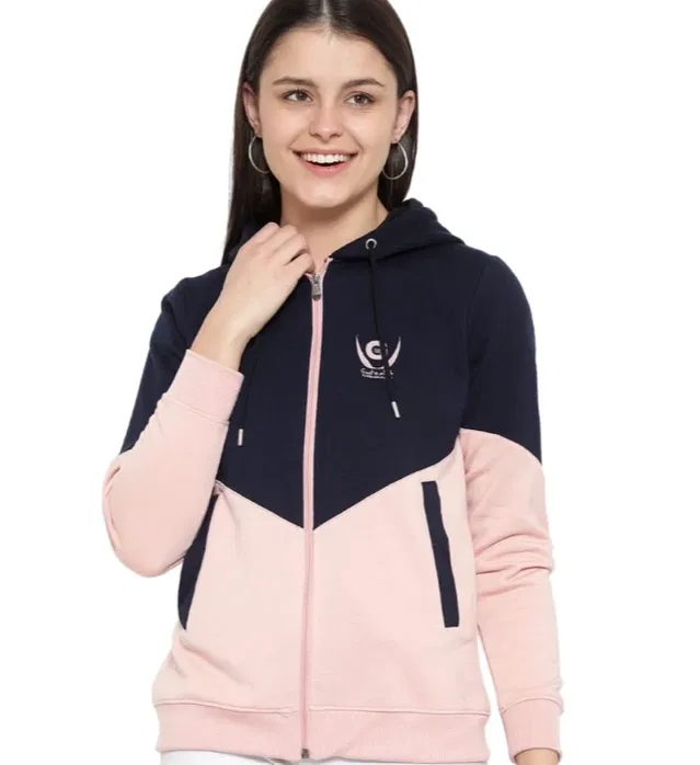 Women's Colorblock Zipper Hoodie (Navy-L)