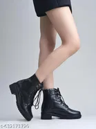 Solid Mid-Top Heeled Boots for Women Black 