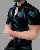 Cotton Half Sleeves Printed Shirt for Men (Black & Blue, S)