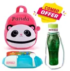 Combo of Fabric School Bag, Water Bottle with Lunch Box for Kids (Multicolor, Set of 3)