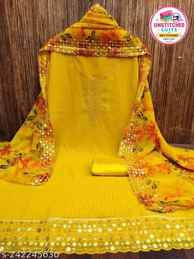 Embroidered Unstitched Suit for Women (Mustard, 2.25 m)